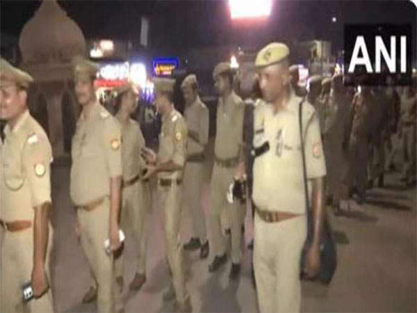 UP police carries out foot patrolling ahead of Bakrid (Photo/ ANI)