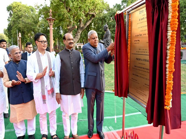 RS Chairman Jagdeep Dhankhar inaugurates the Prerna Sthal in the Parliament House complex. (Photo/ANI)