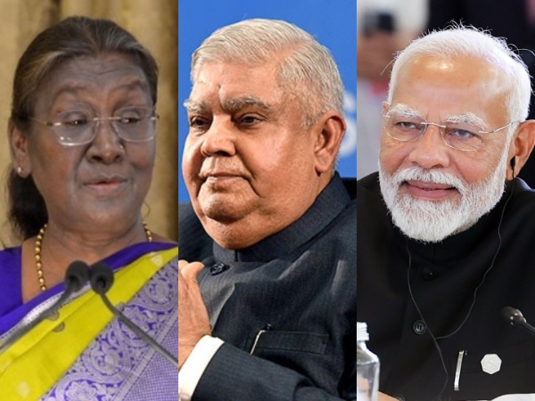 President Droupadi Murmu, Vice President Jagdeep Dhankhar, and Prime Minister Narendra Modi (Photo/ANI)