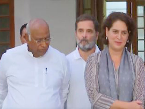 Congress general Secretary Priyanka Gandhi Vadra with party chief Mallikarjun Kharge and party MP Rahul Gandhi (Photo/ANI)