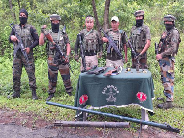 Manipur Police with recovered weapons in Kangpokpi District, Manipur (Photo: Manipur Police's X handle) 