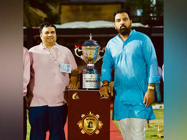 Ravindra Bhati and Lakshraj Singh Ji Mewar with Mewar Premier League Trophy (Image: MPL)