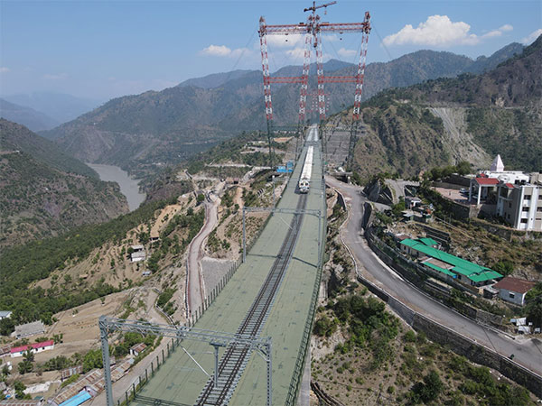 Trial run conducted on Chenab rail bridge in Jammu and Kashmir (Photo/ANI)