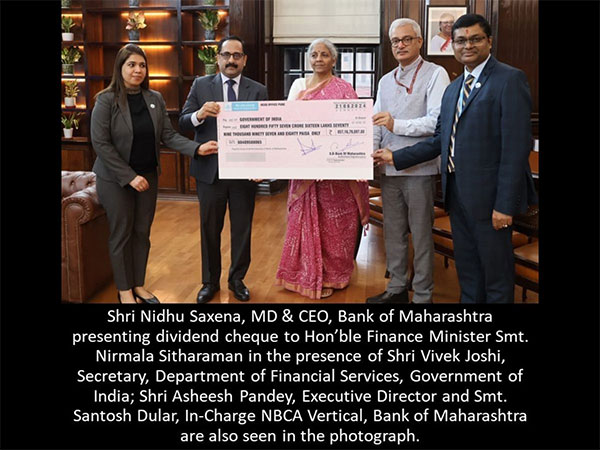 Bank of Maharashtra presents dividend of Rs 857 crore to Finance Minister Nirmala Sitharaman