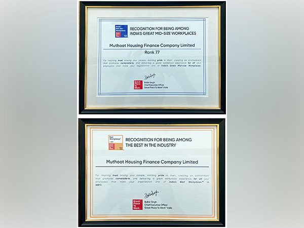 Muthoot Housing Finance Company Limited wins two awards - India’s Great Mid-Size Workplaces 2024 & Best in industry: NBFC