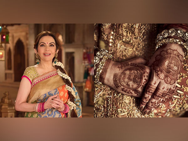 Nita Ambani(Image source/Instagram). A photo of her mehndi decorated hands (Photo/ANI)