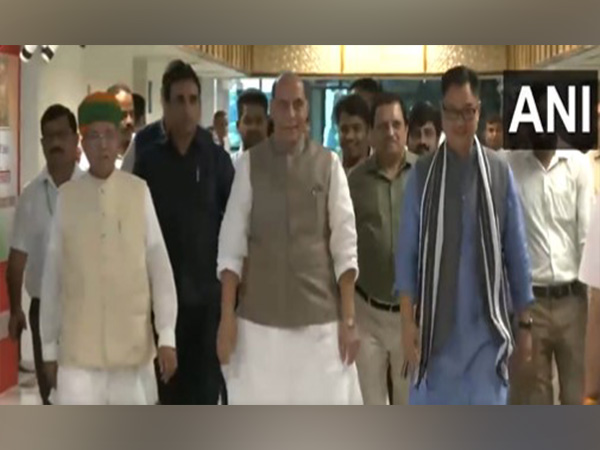 Defence Minister Rajnath Singh with Kiren Rijiju and JP Nadda (Photo/ANI)