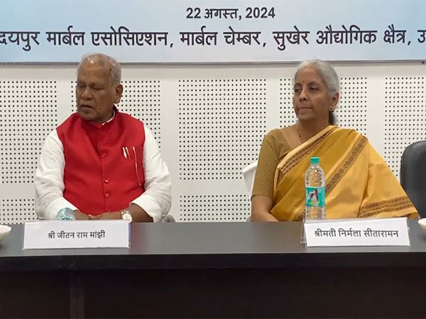 FM Nirmala Sithraman with Jitan Ram Manjhi, Minister of MSME in Jaipur (Photo / ANI)