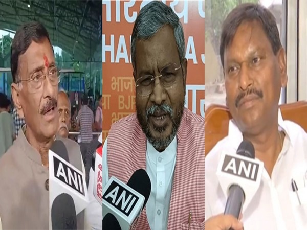 MoS Defense Sanjay Seth, state BJP chief Babulal Marandi, former Union minister Arjun Munda. (Photo/ANI)