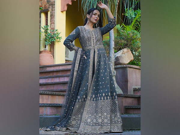 Grey Pure Silk Embroidered Padded Kurta & Palazzo with Dupatta from Libas on Nykaa Fashion