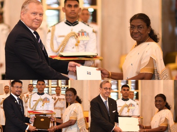 Envoys of three nations present credentials to President Droupadi Murmu (Image Credit: X/@rashtrapatibhvn)