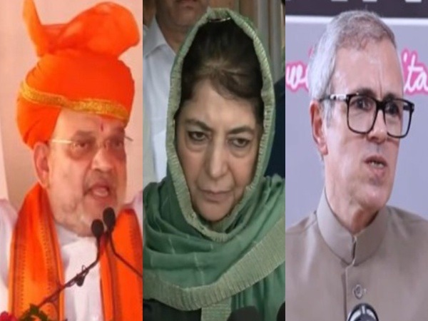 Union Home Minister Amit Shah, Former Jammu and Kashmir Chief Ministers Mehbooba Mufti and Omar Abdullah. (Photo/ANI)