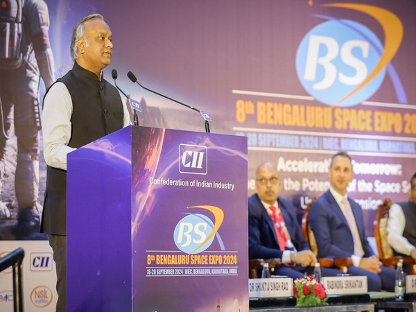 Priyank Kharge speaking at the inauguration of Bengaluru Space Expo 2024 (Photo/ANI)