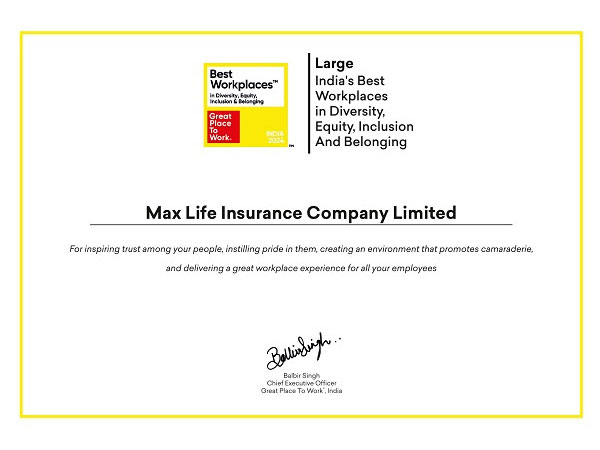 Max Life recognized among India’s Best Workplaces for DEIB, Women and Millennials by GPTW®