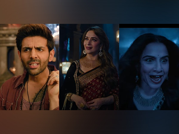 Kartik Aaryan , Madhuri Dixit, Vidya Balan in 'Bhool Bhulaiyaa 3'(Image source: Instagram/ @kartikaaryan)
