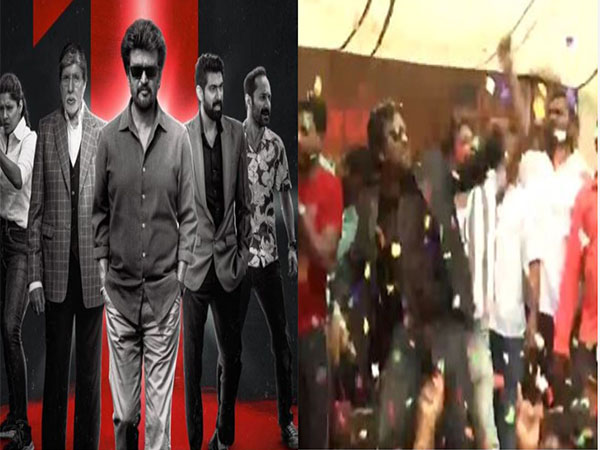 Rajinikanth's Vettaiyan poster, Rajinikanth fans (Photo/X@Rajinikanth, ANI)