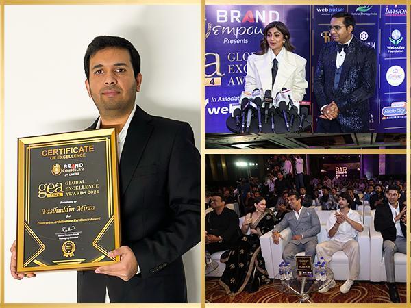 Fasihuddin Mirza (Senior Enterprise Architect) being honored by the gorgeous Shilpa Shetty Kundra at the “Global Excellence Awards 2024” by Brand Empower