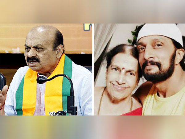 MP Basavaraj Bommai, Kichcha Sudeep with his mother (Image Source: ANI, X@BSBommai)