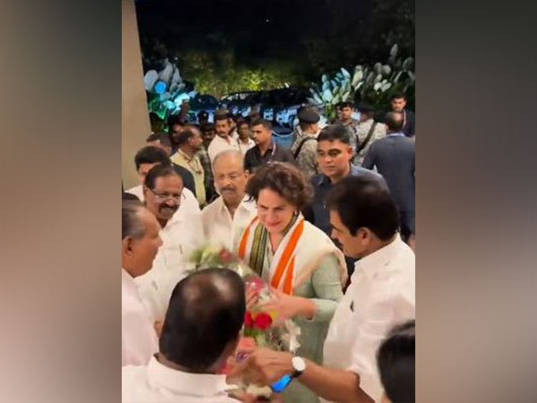 Priyanka Gandhi was welcomed by party leaders after reaching Kerala on Tuesday evening ahead of her nomination for Wayanad Lok Sabha bypoll.(Photo/@kcvenugopalmp)