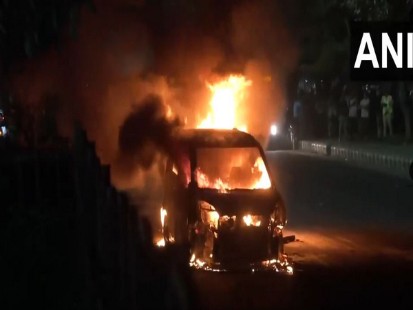 The car was completely gutted in the fire (Photo/ANI)
