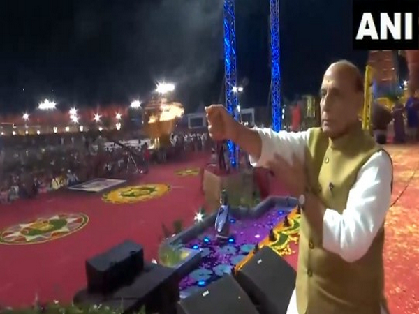 Union Defence Minister Rajnath Singh attended Koti Deepotsavam in Hyderabad (Photo/ANI)