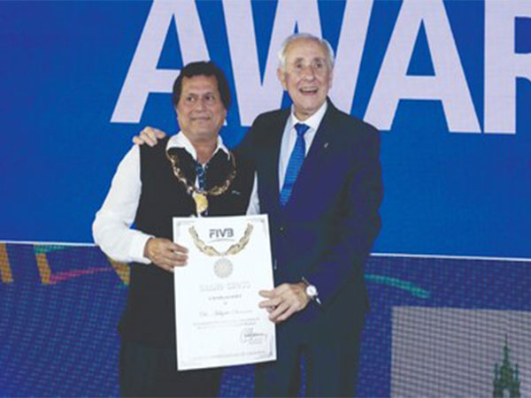 KIIT and KISS Founder Dr Achyuta Samanta being conferred the ‘Grand Cross Award’ by FIVB President Dr Ary Graca at the 39th FIVB World Congress in Porto, Portugal