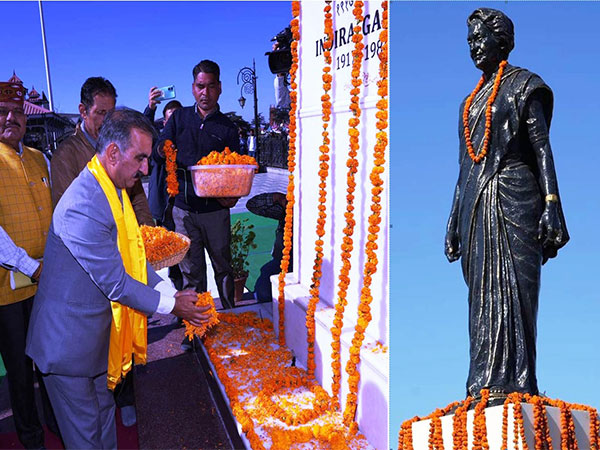 Himachal Pradesh CM offers floral tributes to former PM Indira Gandhi. (Photo/ANI) 