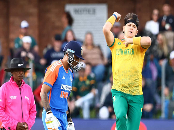 South Africa pacer Gerald Coetzee in action. (Picture: ICC)