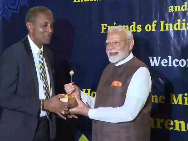 Prime Minister Modi receiving the ‘Key to the City’ of Georgetown (Photo/ANI)