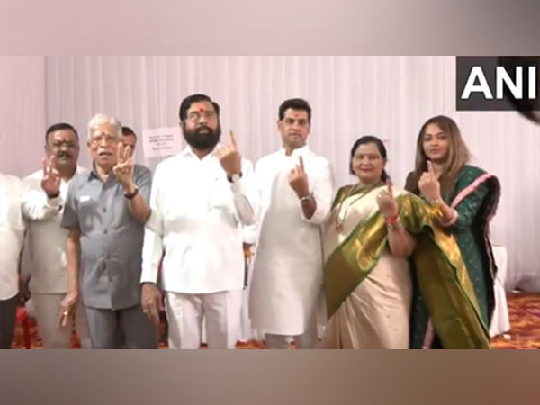 Maharashtra Chief Minister Eknath Shinde along with family after casting their votes. (Photo/ ANI)