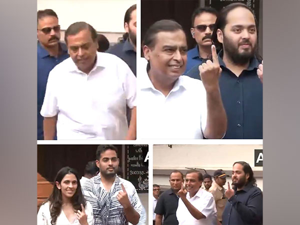 Mukesh Ambani family members after casting their votes in Mumbai (Image: ANI)