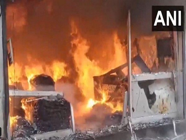 A major fire broke out in a handloom shop in Yamuna Nagar (Photo/ANI) 