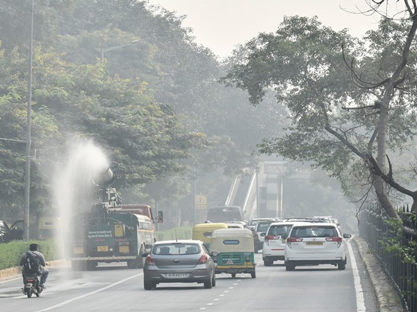 An anti-smog gun sprays water droplets to curb air pollution. (Photo/ANI)