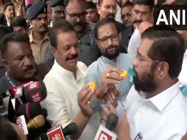 CM Eknath Shinde celebrating with party members. (Photo/ ANI)