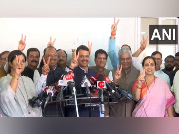 NDA leaders after the BJP led ruling Mahayuti alliance sweeps Maharashtra assembly polls (Photo/ANI)