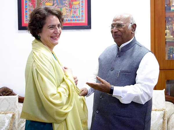 Priyanka Gandhi Vadra meets Congress chief Kharge in Delhi (Photo/ANI)