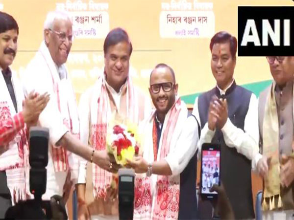Assam CM Himanta Biswa Sarma felicitated three newly elected BJP MLAs (Photo/ANI)
