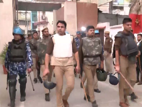 Sambhal Police conducts flag march. (Photo/ANI) 