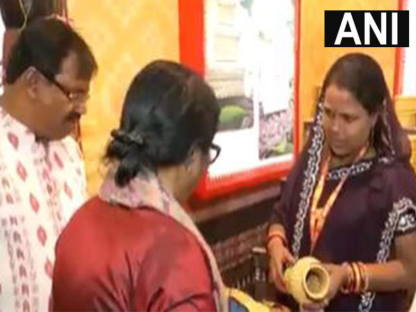 Visuals of Odisha Assembly speaker Surama Padhy at the Odisha pavilion in IITF (Photo/ANI) 