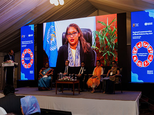 Saima Wazed, WHO South East Asia Regional Director speaking at the Regional Commemoration of World Diabetes Day in Colombo (Photo/X@WHOSEARO)