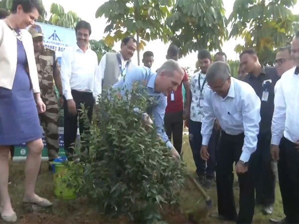 US Ambassador to India, Eric Garcetti planting a sapling at the Agartala Airport (Photo/ANI)