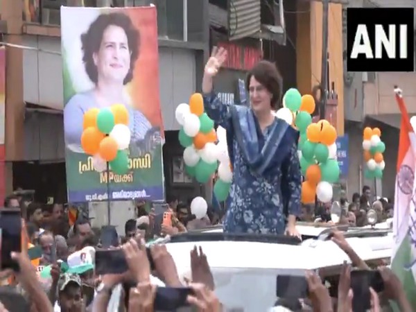 Congress MP Priyanka Gandhi holds roadshow in Wayanad. (Photo/ANI)