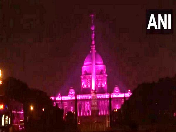 Rashtrapati Bhavan illuminates in purple light (Photo/ANI)