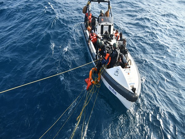 ICG rescues 12 seafarers in distress from Sunken Dhow Piranpir. (Photo/ANI)