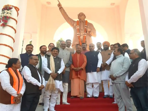 Uttar Pradesh Chief Minister Yogi Adityanath along with other leaders pay tribute to Dr BR Ambedkar. (Photo/ANI)
