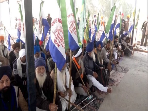 Farmers sitting at the Shambu Border. (Photo/ANI)