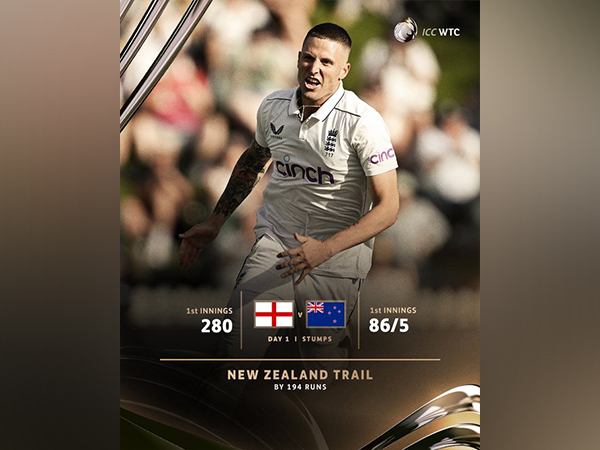 Brydon Carse celebrating a wicket. (Photo- ICC X/@ICC)