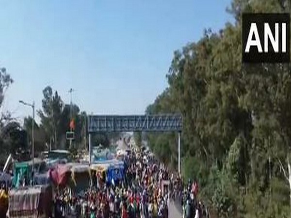 Drone visuals of farmers stopped at the Shambhu border (Photo/ANI)  