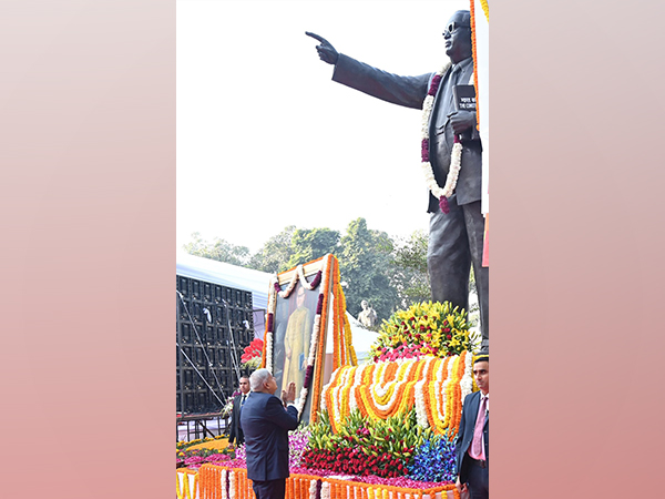 Vice President Jagdeep Dhankhar pays tribute to BR Ambedkar. (Photo/@VPIndia)