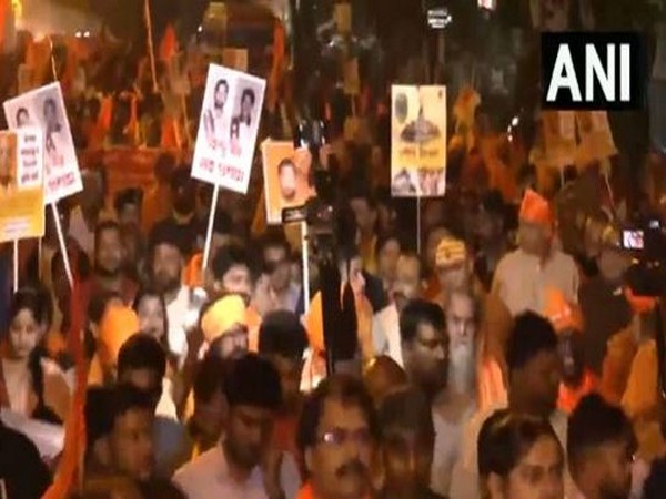 Bharatiya Janata Party (BJP) leader, Suvendu Adhikari, along with Hindu saints, organised a protest in Kolkata (Photo/ANI)